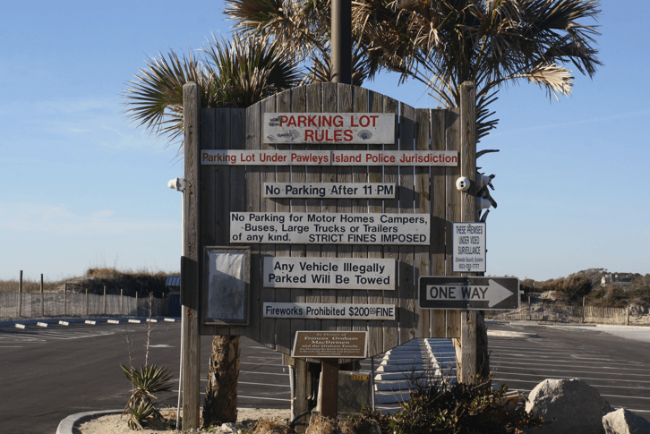 Pawleys south end parking lot sign reduced-onlypawleys